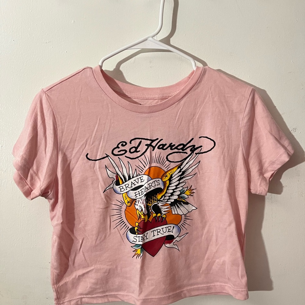 Ed Hardy Brave Hearts Pink Tee